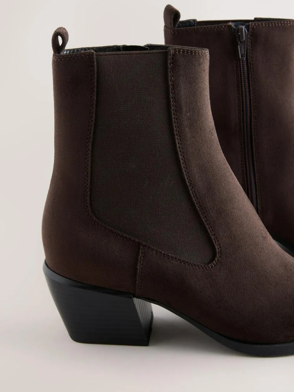 Next Standard/Wide Fit Chelsea Style Western Cowboy Boots Chocolate Brown Discount