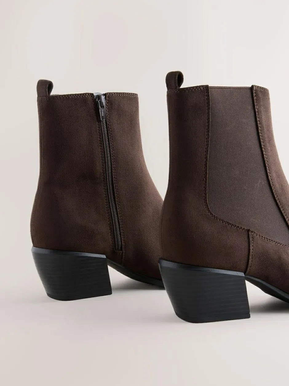 Next Standard/Wide Fit Chelsea Style Western Cowboy Boots Chocolate Brown Discount