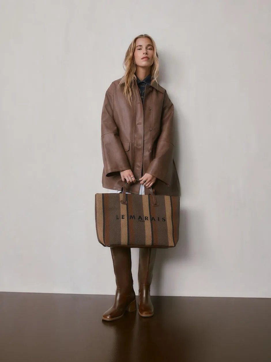 Next Shoulder Bag Chocolate Brown Stripe New