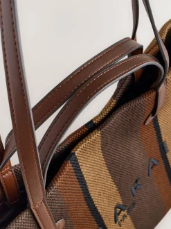 Next Shoulder Bag Chocolate Brown Stripe New