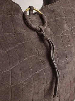 Next Chocolate Brown Suede Croc Effect Shoulder Bag New