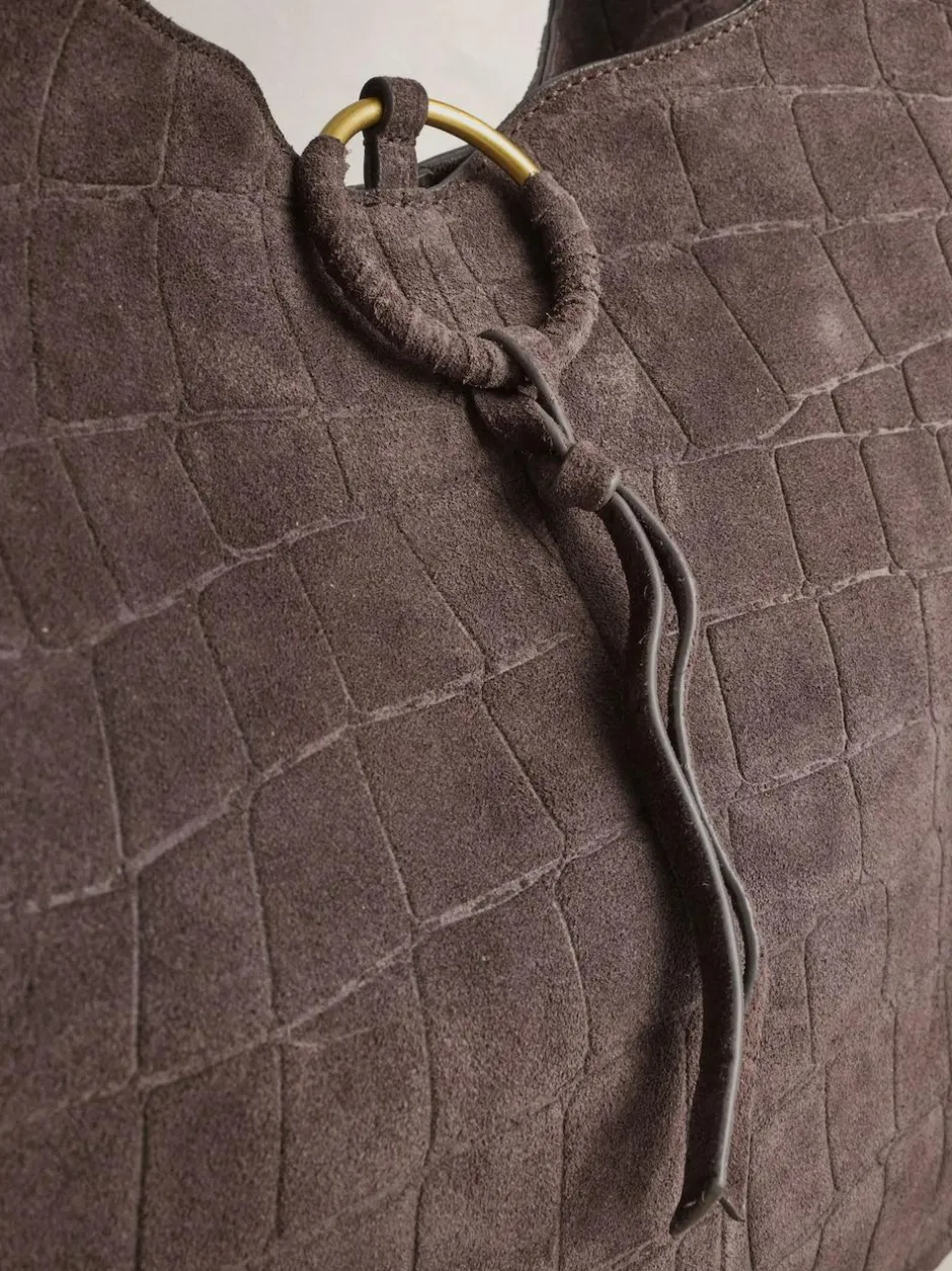 Next Chocolate Brown Suede Croc Effect Shoulder Bag New