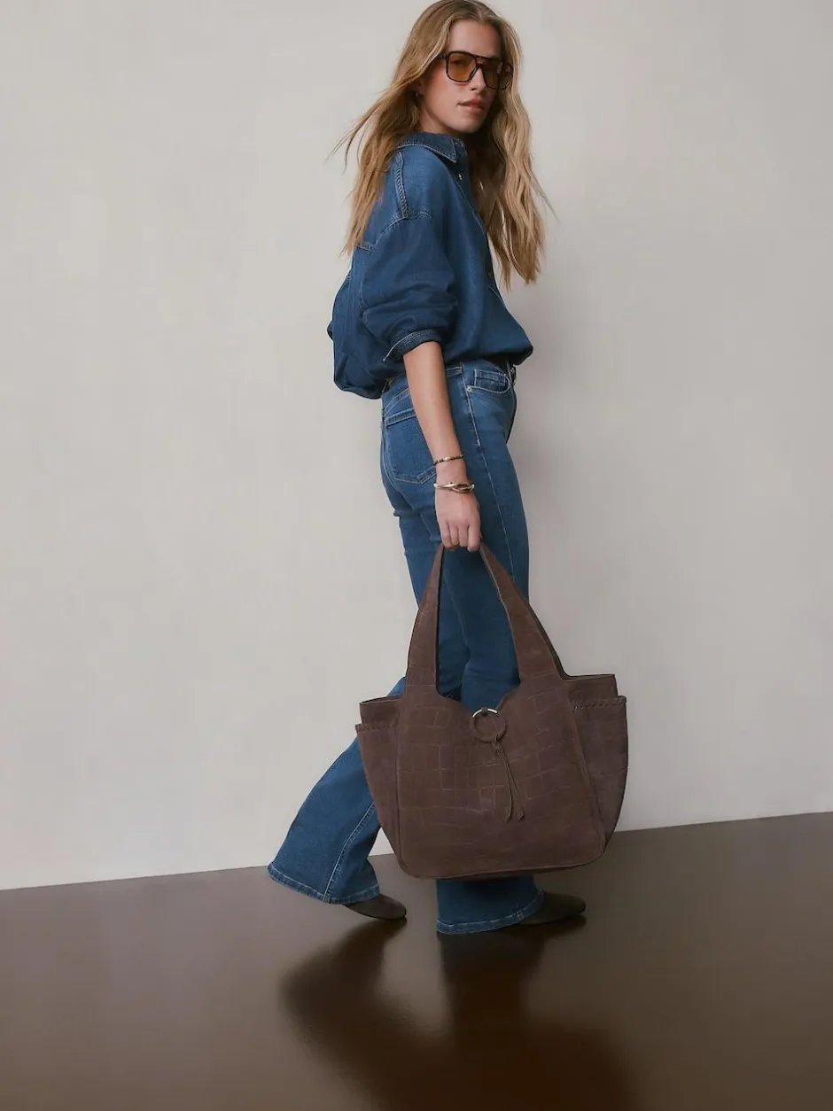 Next Chocolate Brown Suede Croc Effect Shoulder Bag New