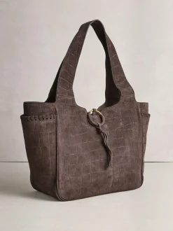 Next Chocolate Brown Suede Croc Effect Shoulder Bag New