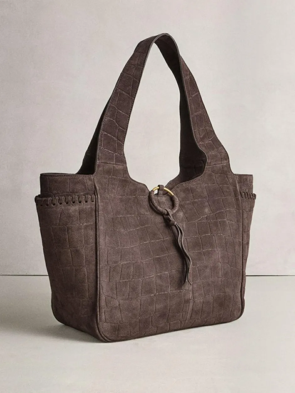 Next Chocolate Brown Suede Croc Effect Shoulder Bag New