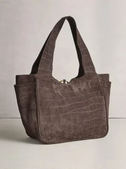 Next Chocolate Brown Suede Croc Effect Shoulder Bag New