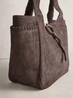 Next Chocolate Brown Suede Croc Effect Shoulder Bag New