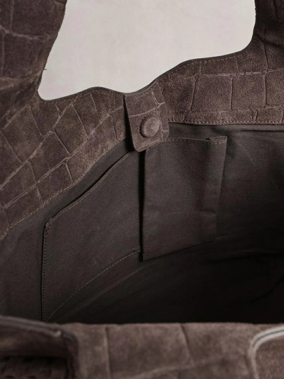 Next Chocolate Brown Suede Croc Effect Shoulder Bag New