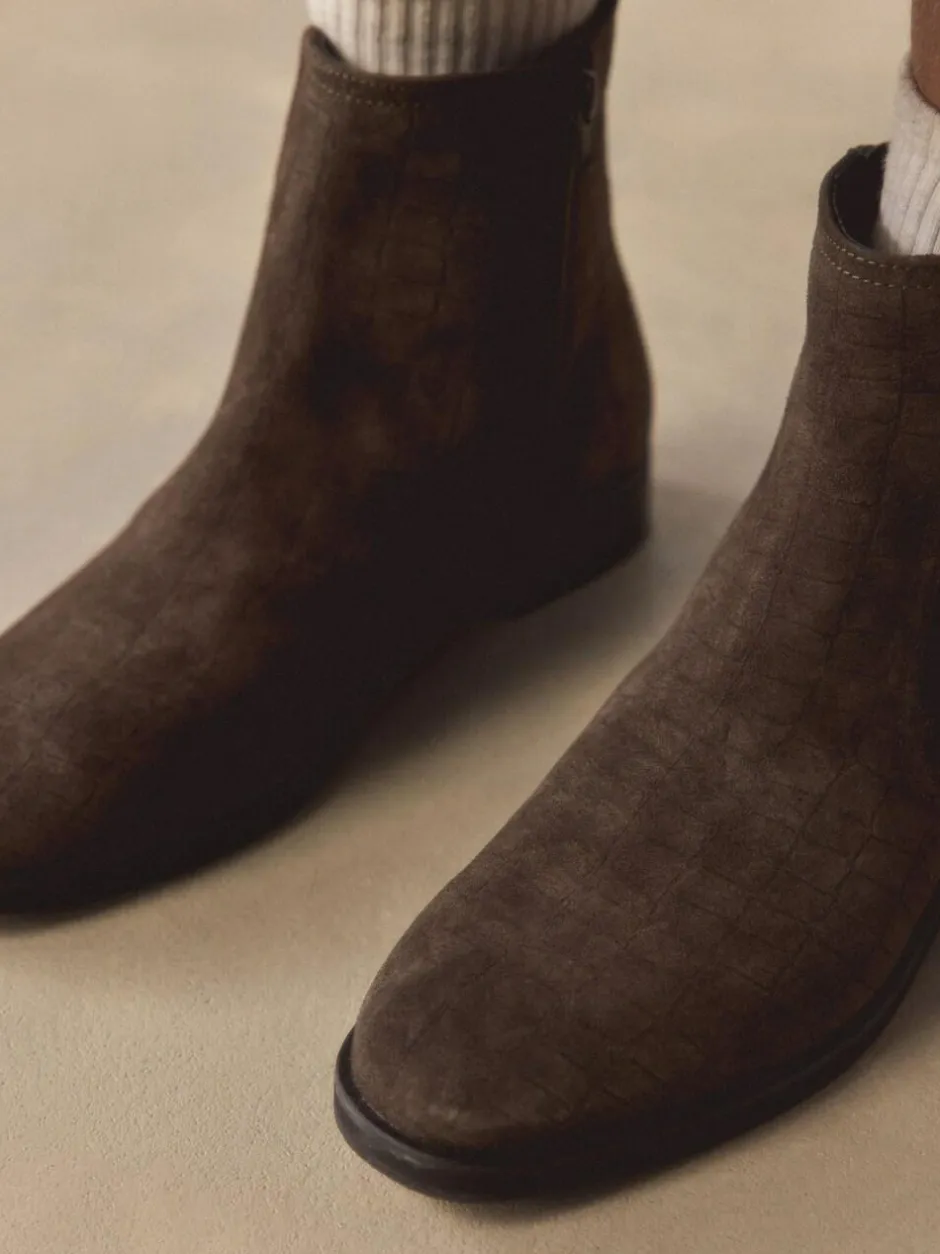 Next Chocolate Brown Suede Embossed Standard/Wide Fit Forever Comfort® Chelsea Ankle Boots