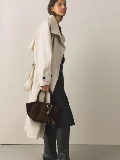 Next Chocolate Brown Suede Flower Charm Cross-Body Bag New