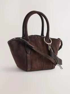 Next Chocolate Brown Suede Flower Charm Cross-Body Bag New