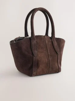 Next Chocolate Brown Suede Flower Charm Cross-Body Bag New