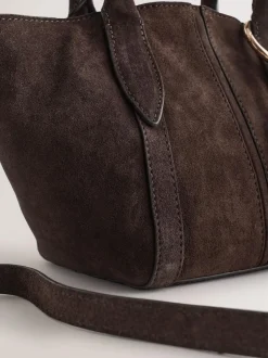 Next Chocolate Brown Suede Flower Charm Cross-Body Bag New