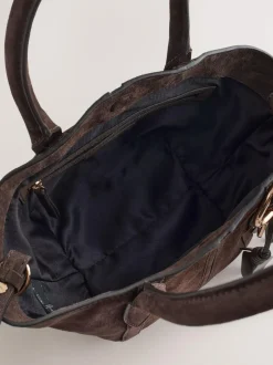Next Chocolate Brown Suede Flower Charm Cross-Body Bag New