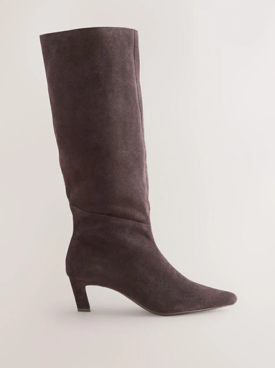 Next Forever Comfort® Knee High Chisel Toe Heeled Boots Chocolate Brown Suede Hot
