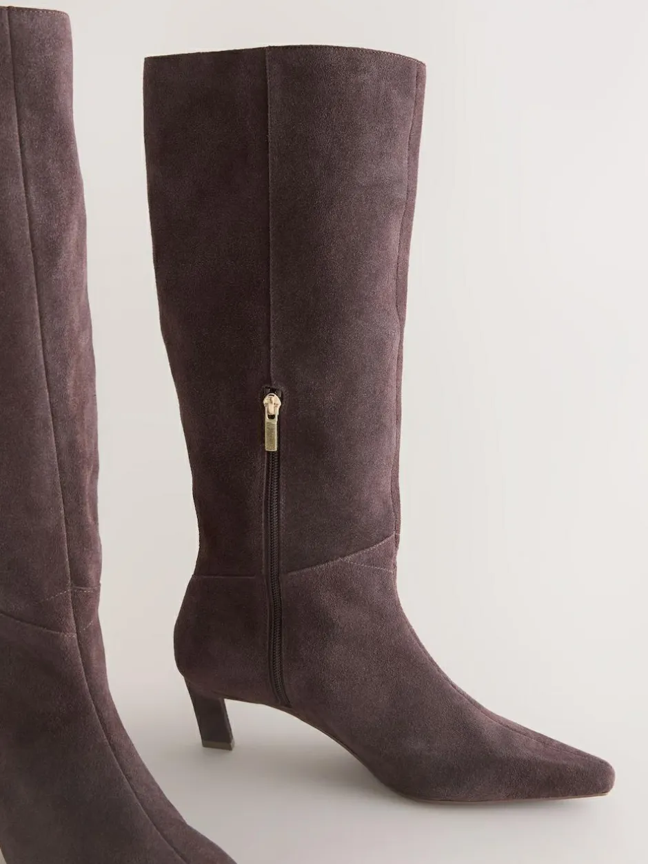 Next Forever Comfort® Knee High Chisel Toe Heeled Boots Chocolate Brown Suede Hot