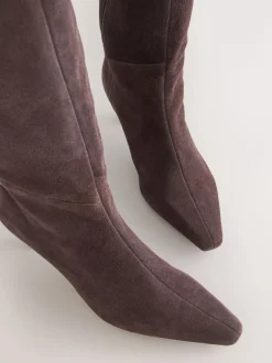 Next Forever Comfort® Knee High Chisel Toe Heeled Boots Chocolate Brown Suede Hot