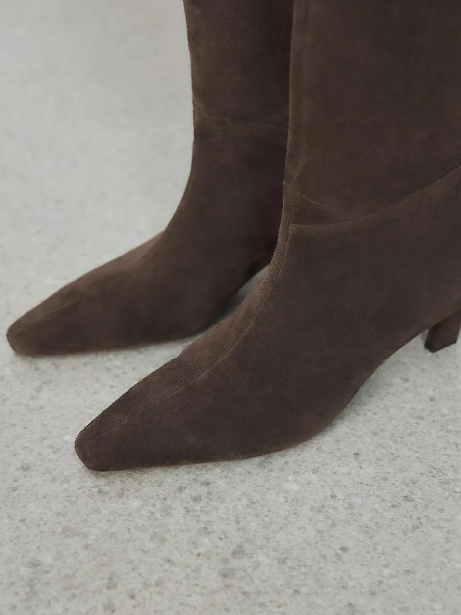 Next Forever Comfort® Knee High Chisel Toe Heeled Boots Chocolate Brown Suede Hot