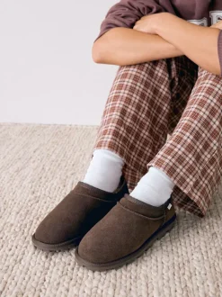 Next Suede Shoot Slippers Chocolate Brown Outlet