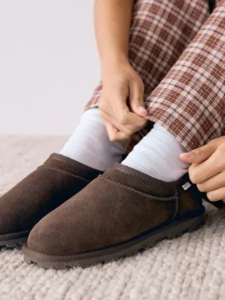 Next Suede Shoot Slippers Chocolate Brown Outlet