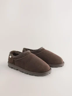 Next Suede Shoot Slippers Chocolate Brown Outlet