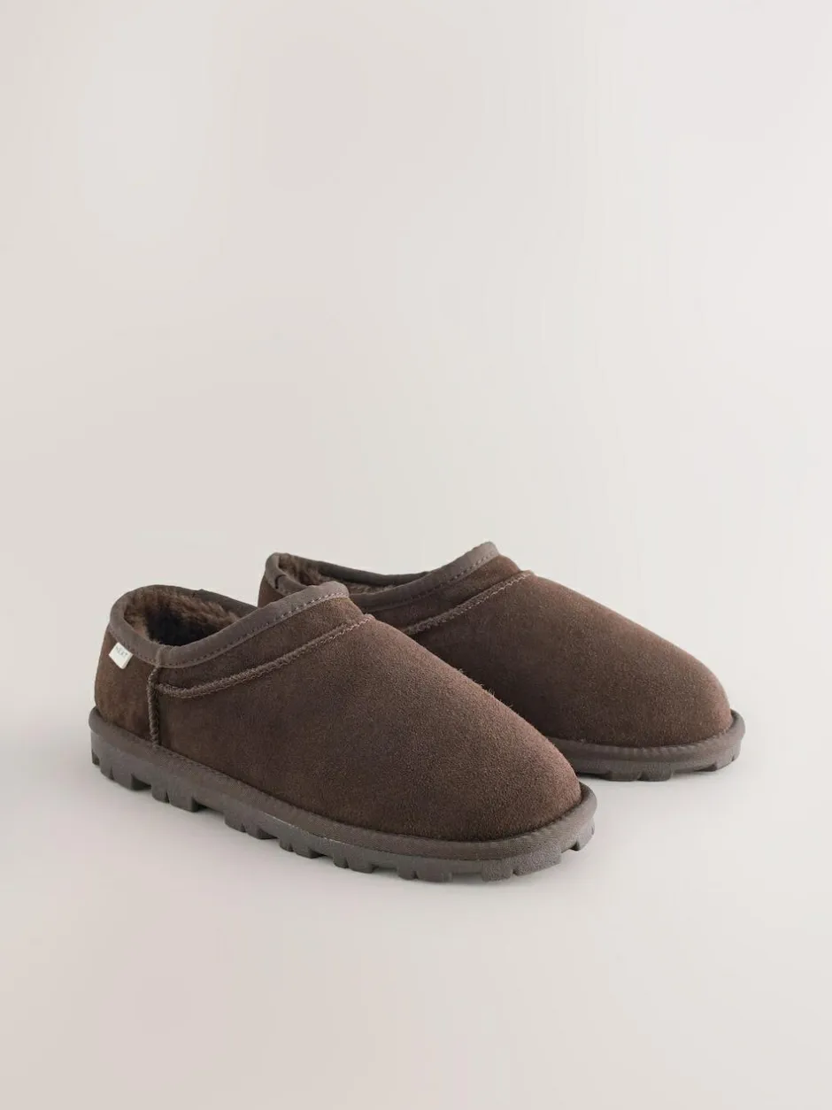 Next Suede Shoot Slippers Chocolate Brown Outlet