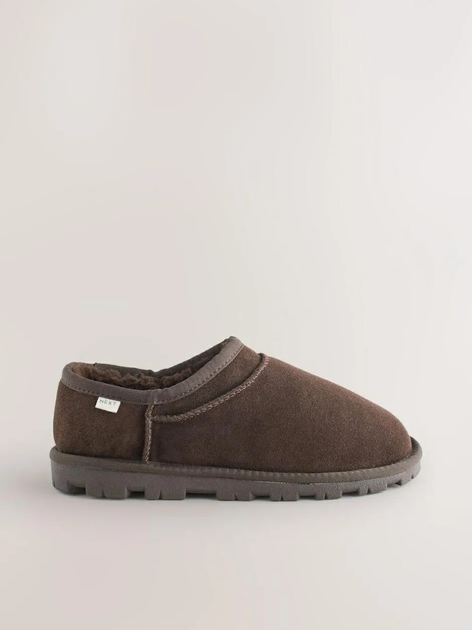 Next Suede Shoot Slippers Chocolate Brown Outlet