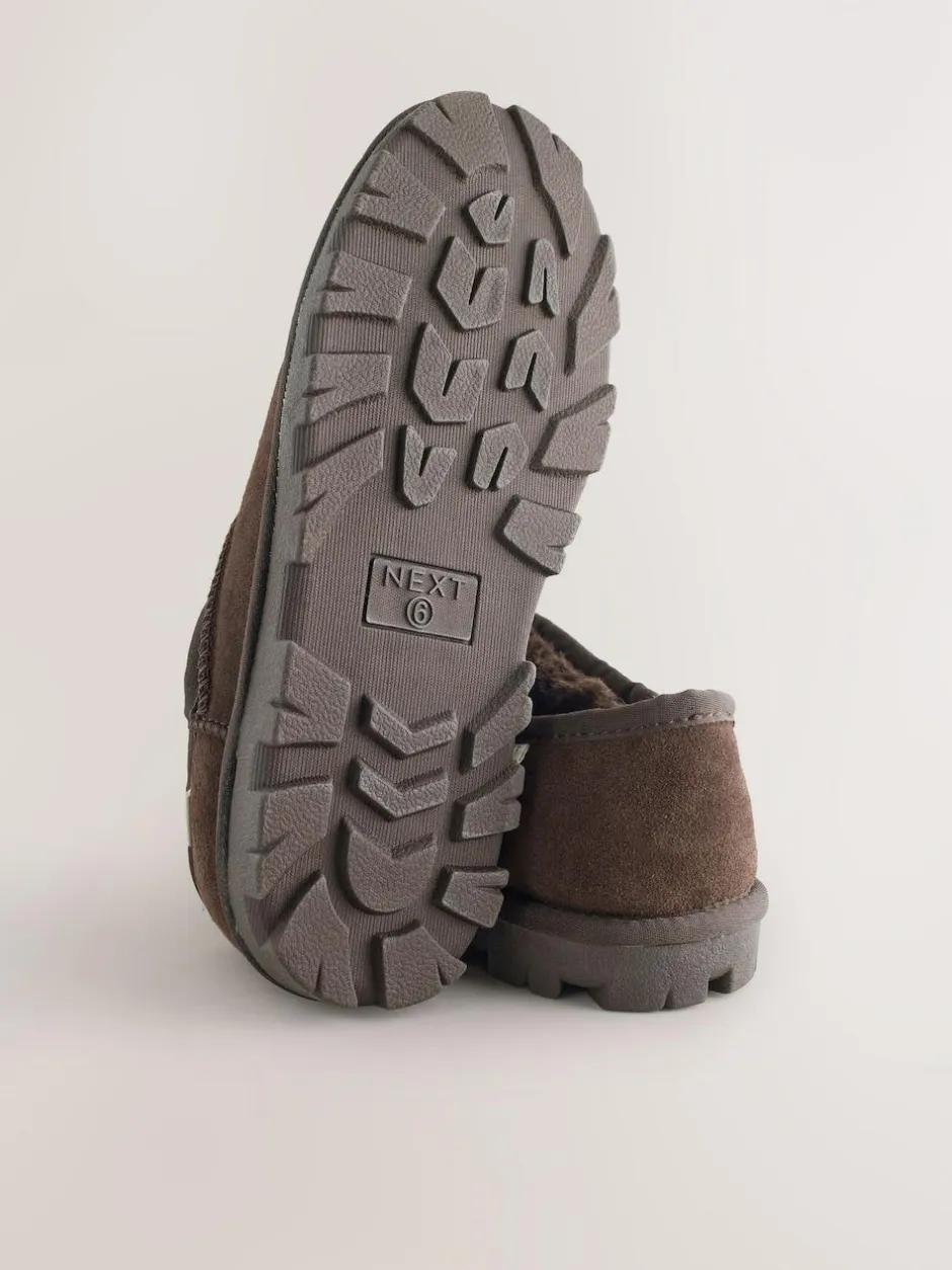 Next Suede Shoot Slippers Chocolate Brown Outlet
