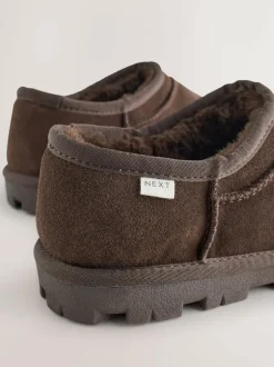 Next Suede Shoot Slippers Chocolate Brown Outlet