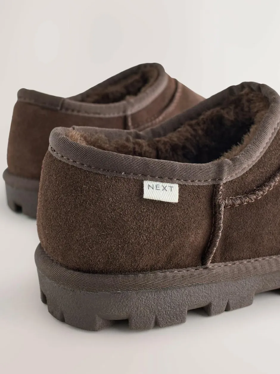 Next Suede Shoot Slippers Chocolate Brown Outlet