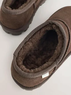 Next Suede Shoot Slippers Chocolate Brown Outlet