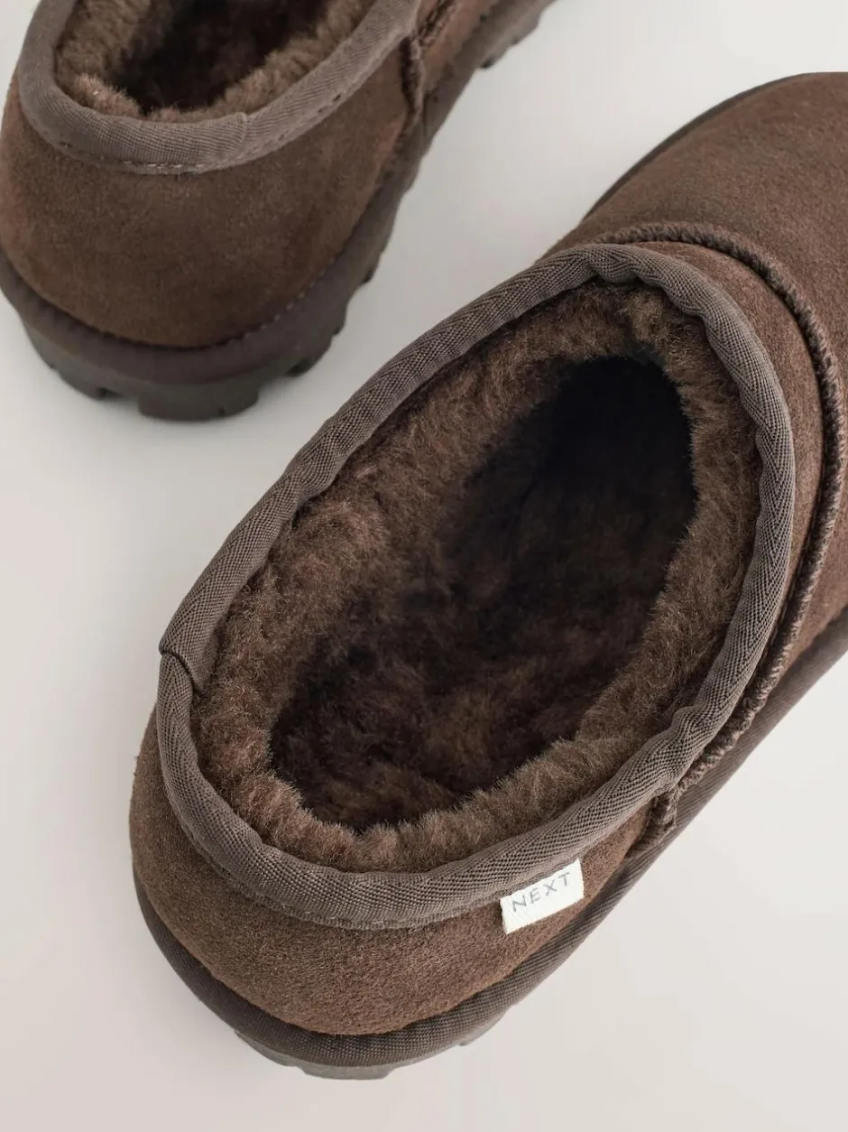 Next Suede Shoot Slippers Chocolate Brown Outlet