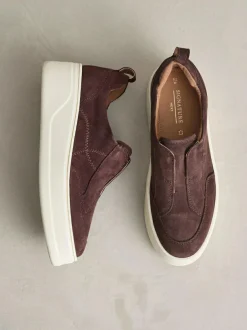Next Signature Leather Chunky Wedge Platform Trainers Chocolate Brown Suede Discount