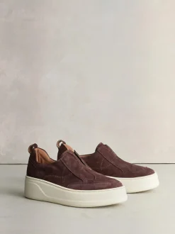 Next Signature Leather Chunky Wedge Platform Trainers Chocolate Brown Suede Discount