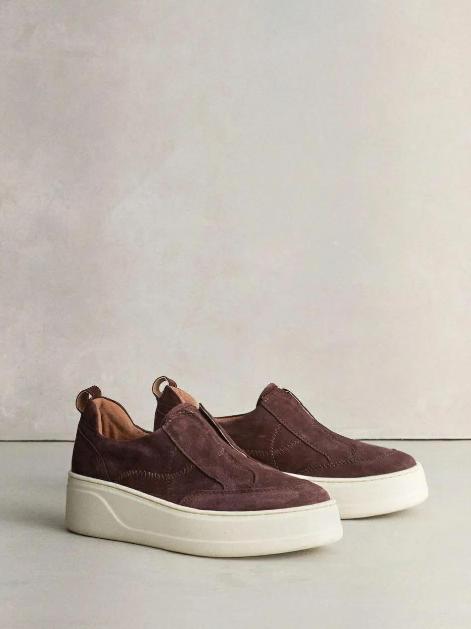 Next Signature Leather Chunky Wedge Platform Trainers Chocolate Brown Suede Discount
