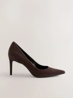 Next Chocolate Brown Suede Standard/Wide Fit Leather Mid Court Shoes