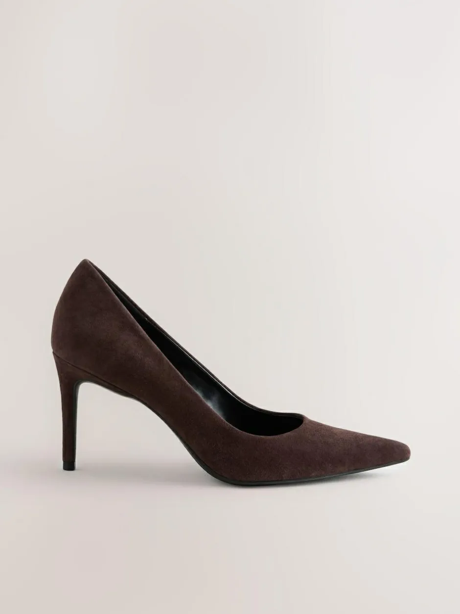 Next Chocolate Brown Suede Standard/Wide Fit Leather Mid Court Shoes