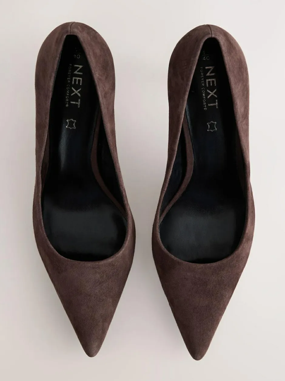 Next Chocolate Brown Suede Standard/Wide Fit Leather Mid Court Shoes
