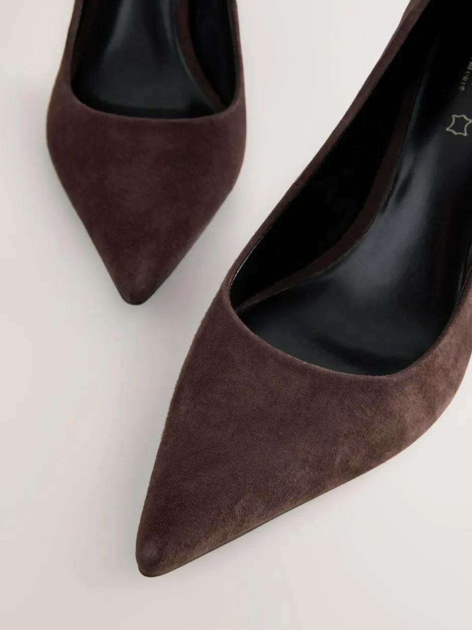 Next Chocolate Brown Suede Standard/Wide Fit Leather Mid Court Shoes