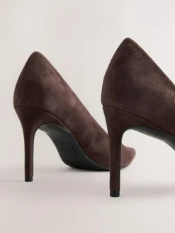 Next Chocolate Brown Suede Standard/Wide Fit Leather Mid Court Shoes