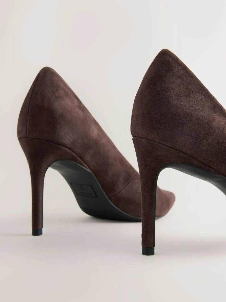 Next Chocolate Brown Suede Standard/Wide Fit Leather Mid Court Shoes