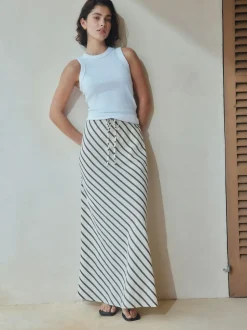 Next Chocolate Brown Summer Column Skirt With Linen Sale