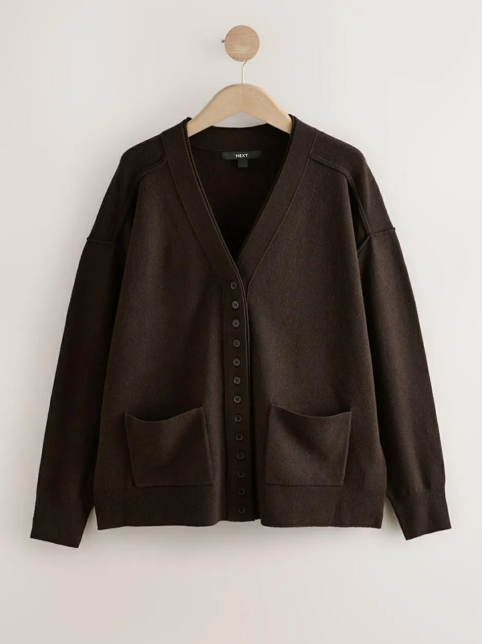 Next Chocolate Brown Supersoft V-Neck Cardigan With Pockets Hot