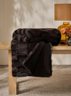 Next Textured Faux Fur Check Throw Chocolate Brown Sale