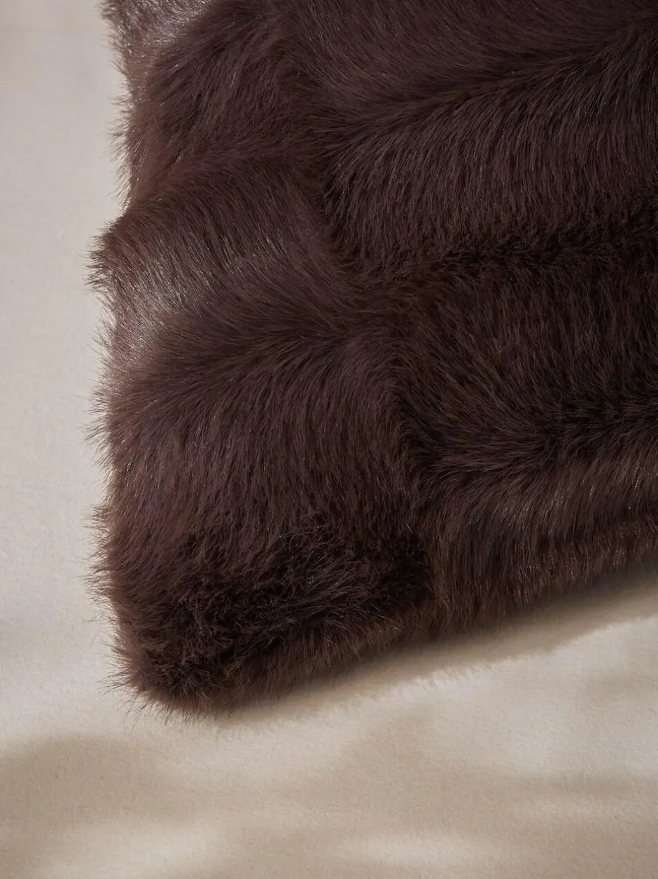 Next Textured Faux Fur Check Cushion Chocolate Brown Outlet