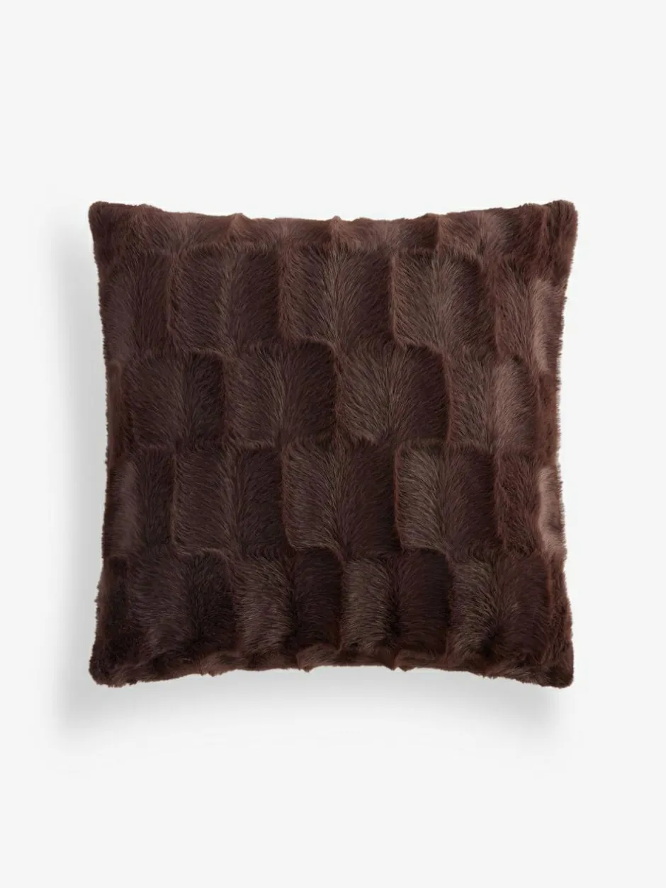 Next Textured Faux Fur Check Cushion Chocolate Brown Outlet