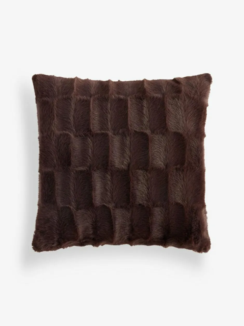 Next Textured Faux Fur Check Cushion Chocolate Brown Outlet