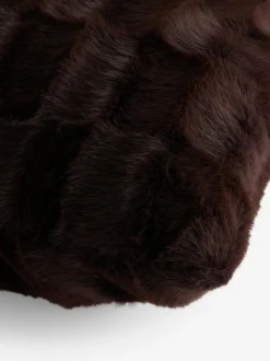 Next Textured Faux Fur Check Cushion Chocolate Brown Outlet
