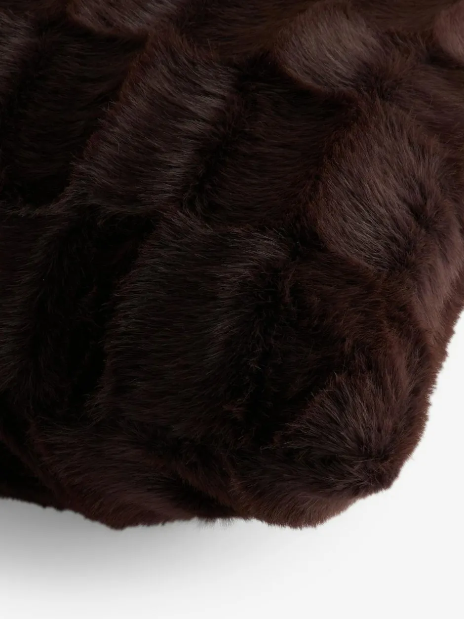Next Textured Faux Fur Check Cushion Chocolate Brown Outlet