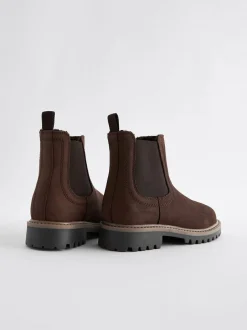 Next Wide Fit (G) Leather Warm Lined Chelsea Boots Chocolate Brown Online